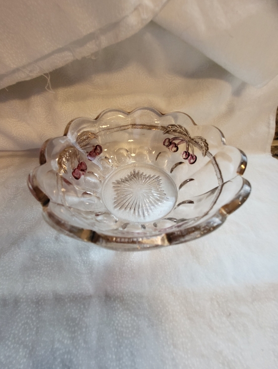 Other - Clear 4.5 Inch Glass Decorative Bowl with Pink Cherry Motif